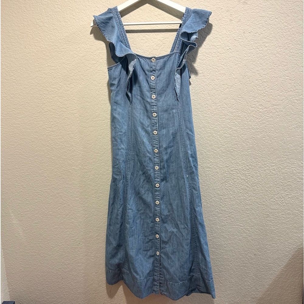 Madewell Cottagecore Chambray Button Front Flutter Sleeve Midi Dress Sz 0